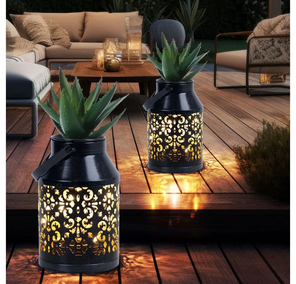 ETC-SHOP Solarleuchte Schwarz 2er Set mit Pflanzgefäß