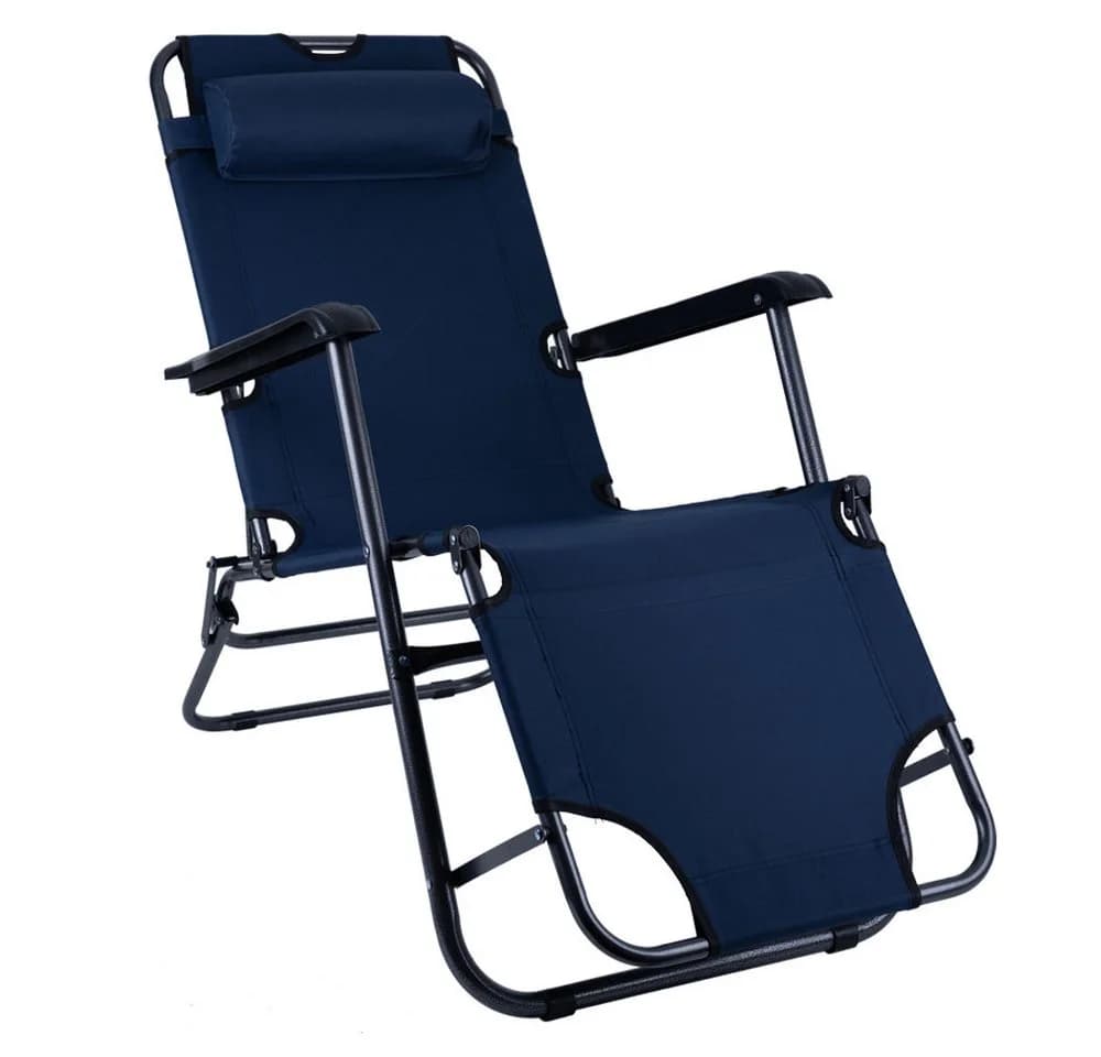 ETC-Shop Klappstuhl mit Kopfkissen Schwarz/Blau Gartenstuhl - Bild 2