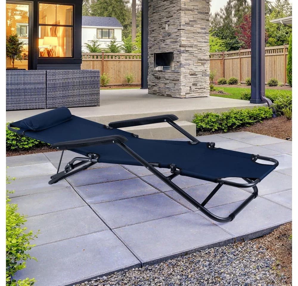 ETC-Shop Klappstuhl mit Kopfkissen Schwarz/Blau Gartenstuhl - Bild 3