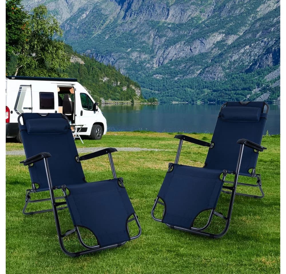 ETC-Shop Klappstuhl mit Kopfkissen Schwarz/Blau Gartenstuhl - Bild 4