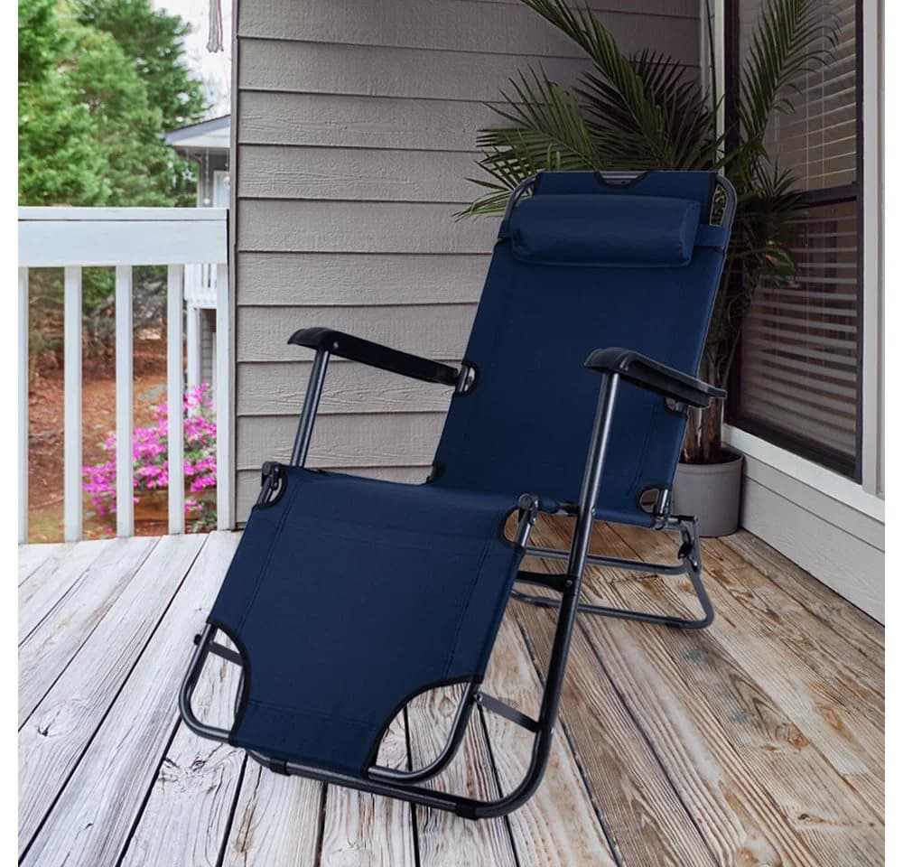 ETC-Shop Klappstuhl mit Kopfkissen Schwarz/Blau Gartenstuhl - Bild 5