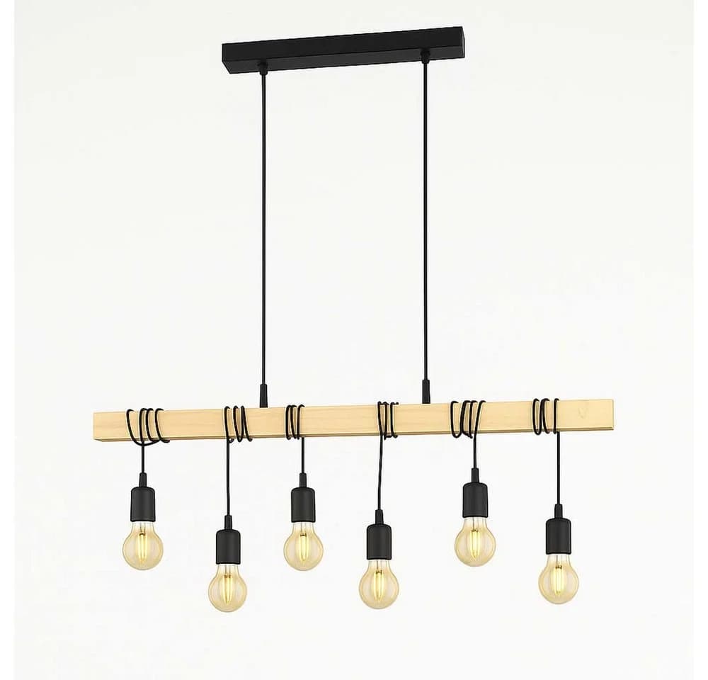 etc-shop LED-Hängeleuchte Warmweiß Holz Stahl 100 cm