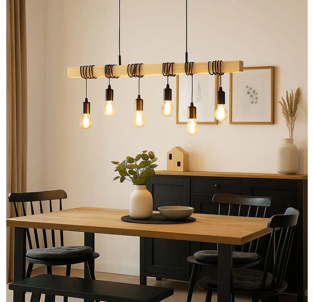 etc-shop LED-Hängeleuchte Warmweiß Holz Stahl 100 cm - Bild 5