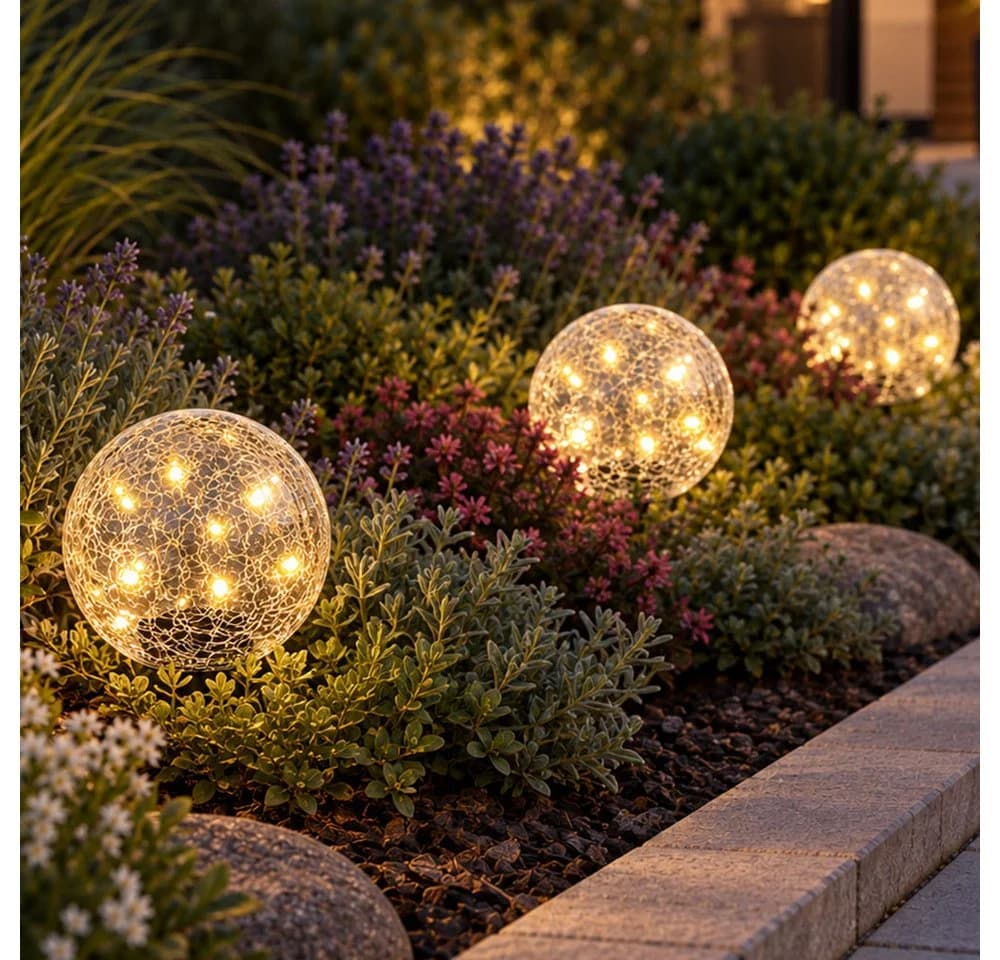 ETC-SHOP Solarleuchte Kugel Crackle Glas Warmweiß LED Gartenleuchte - Bild 5