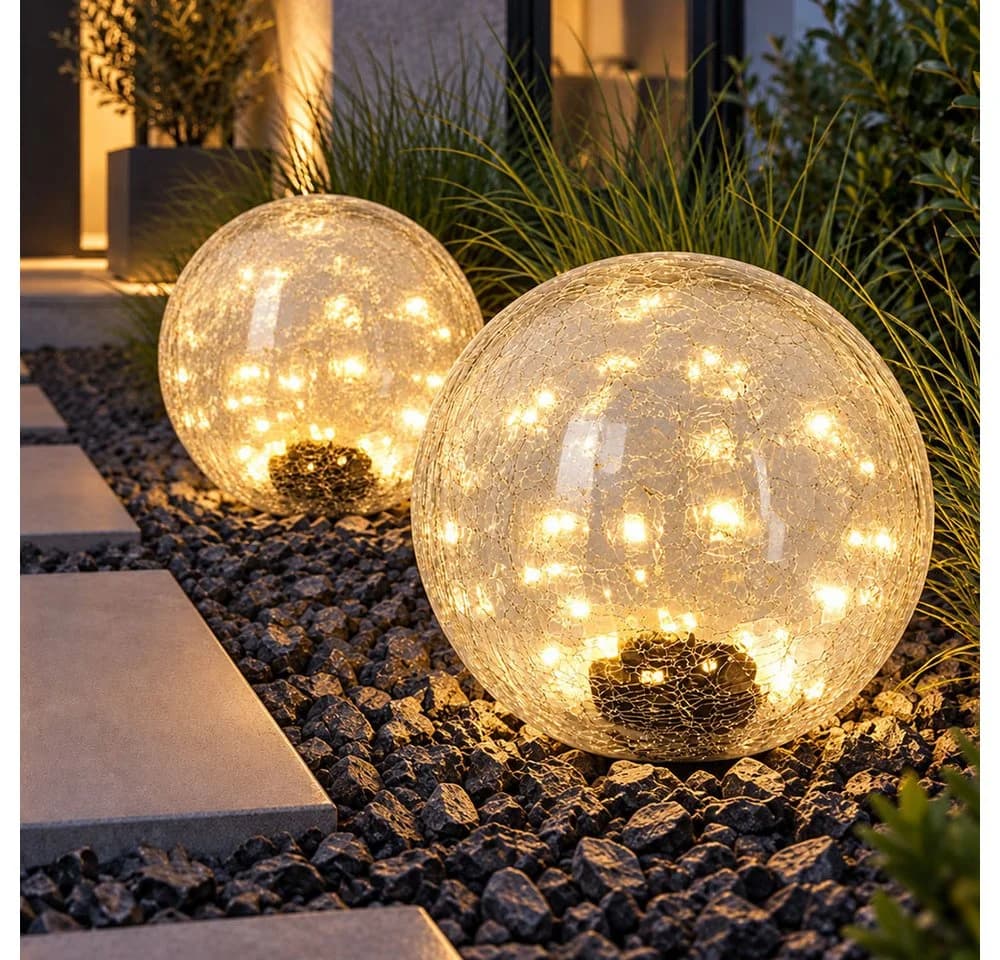 ETC-SHOP LED Solarleuchte 2er Set Crackle-Glas Warmweiß - Bild 2