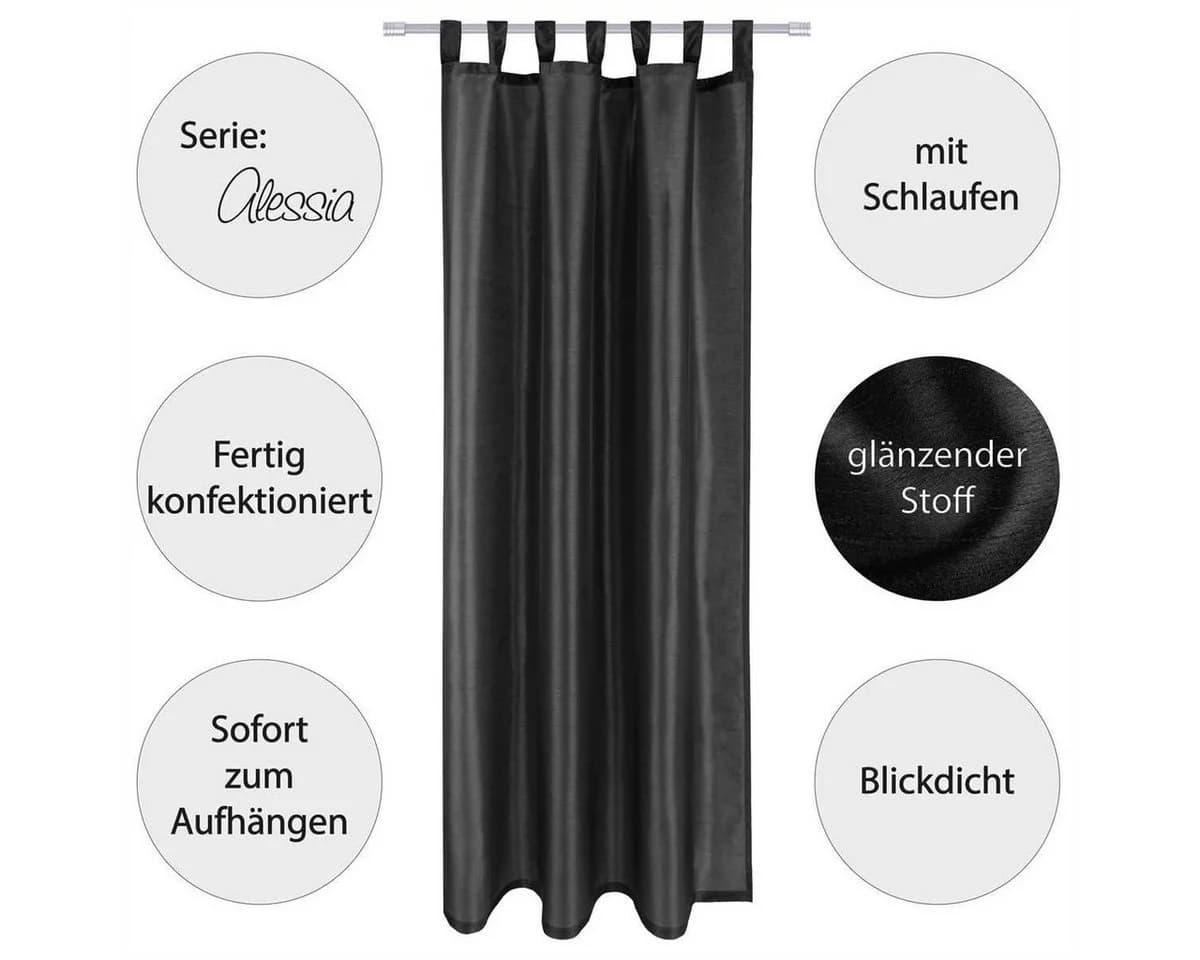 Arsvita Vorhang (2 St) Schwarz Microfaser blickdicht mit Schlaufen - Bild 4