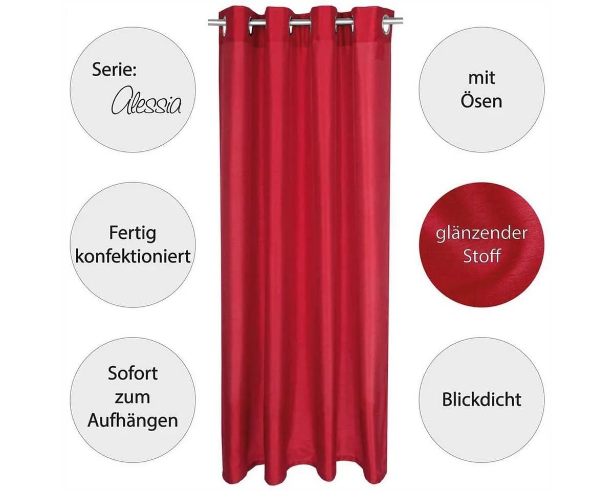 Arsvita Vorhang Alessia Rot blickdicht Microfaser Ösen - Bild 4