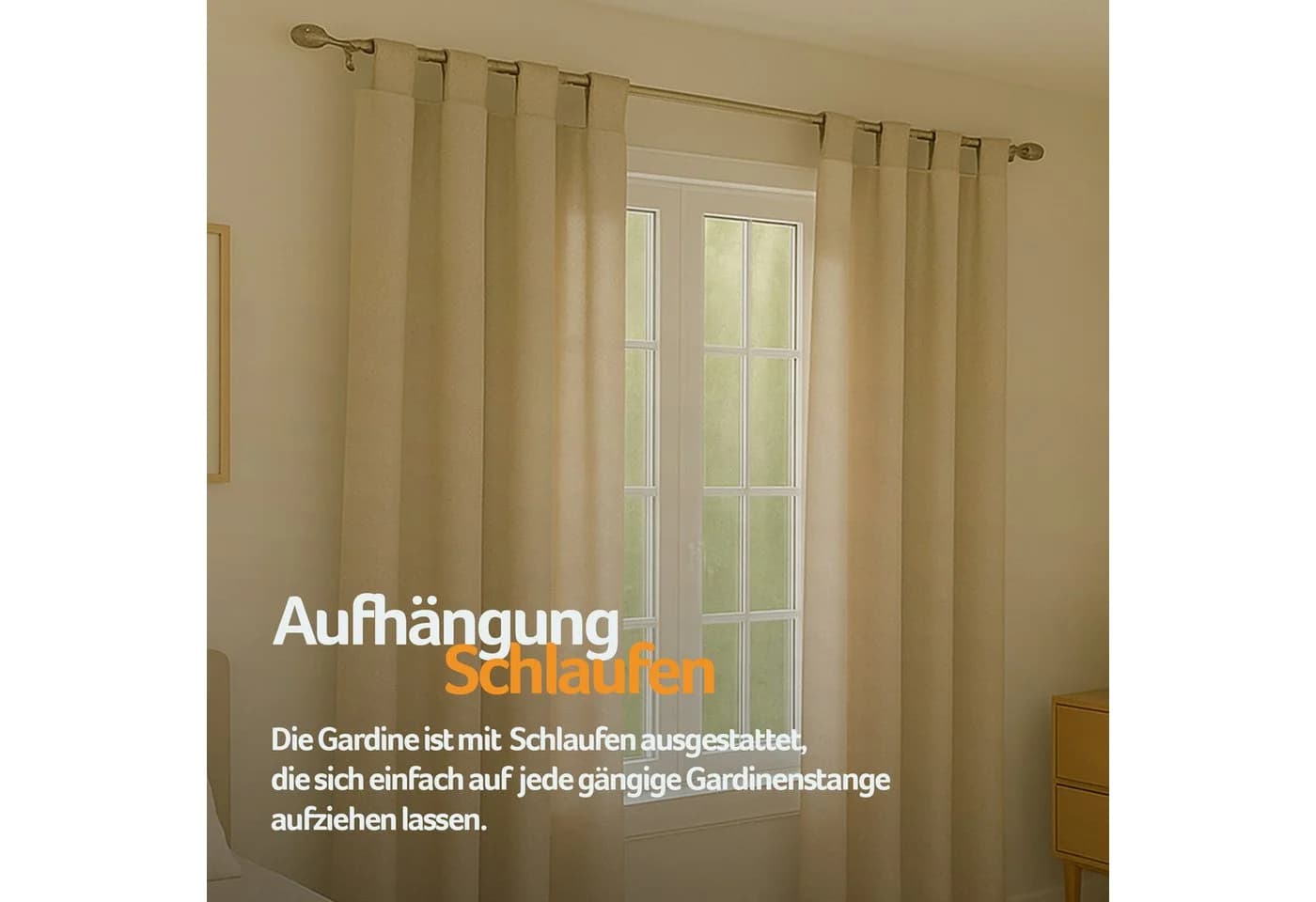 Bestlivings Gardine "Ellen" mit Schlaufen (2 St), blickdicht, Polyester, einfarbig, modern, waschbar bei 30°C - Bild 3