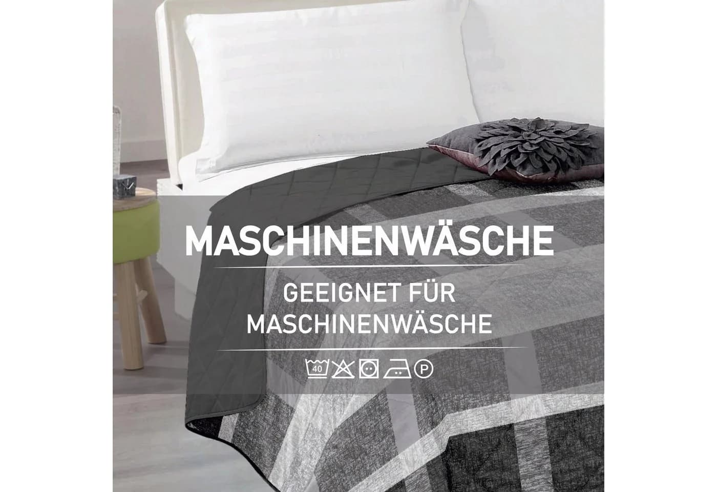 Bestlivings Tagesdecke 220x240cm Anthrazit Gesteppt