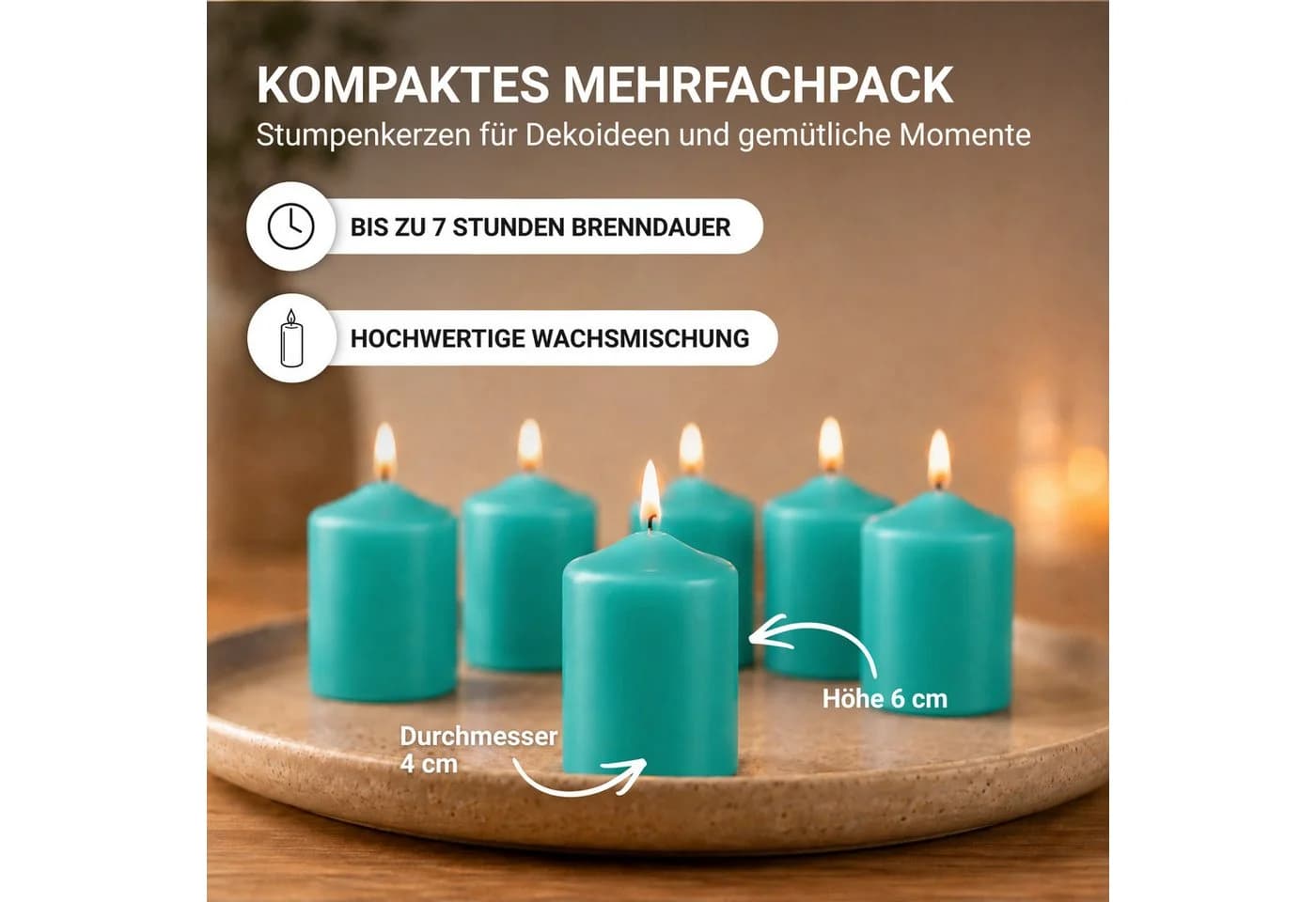 HS Candle Stumpenkerzen Set 6-tlg. Grün Unparfümiert Ø4xH6cm