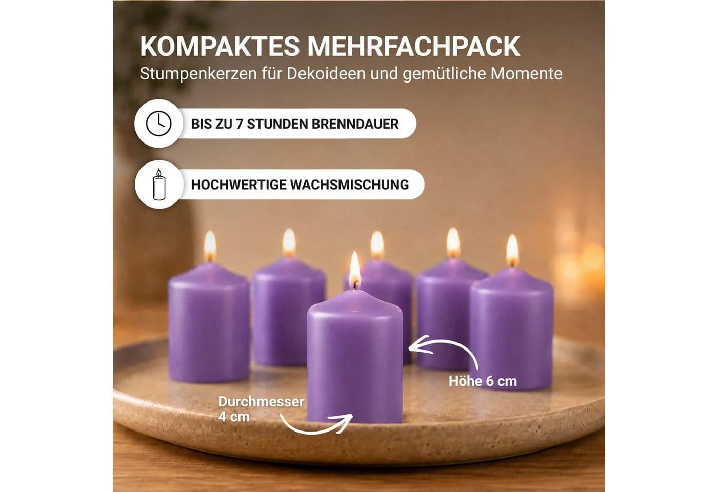 HS Candle Stumpenkerze 6-tlg. Unparfümiert Kompakt Ø4x6 cm