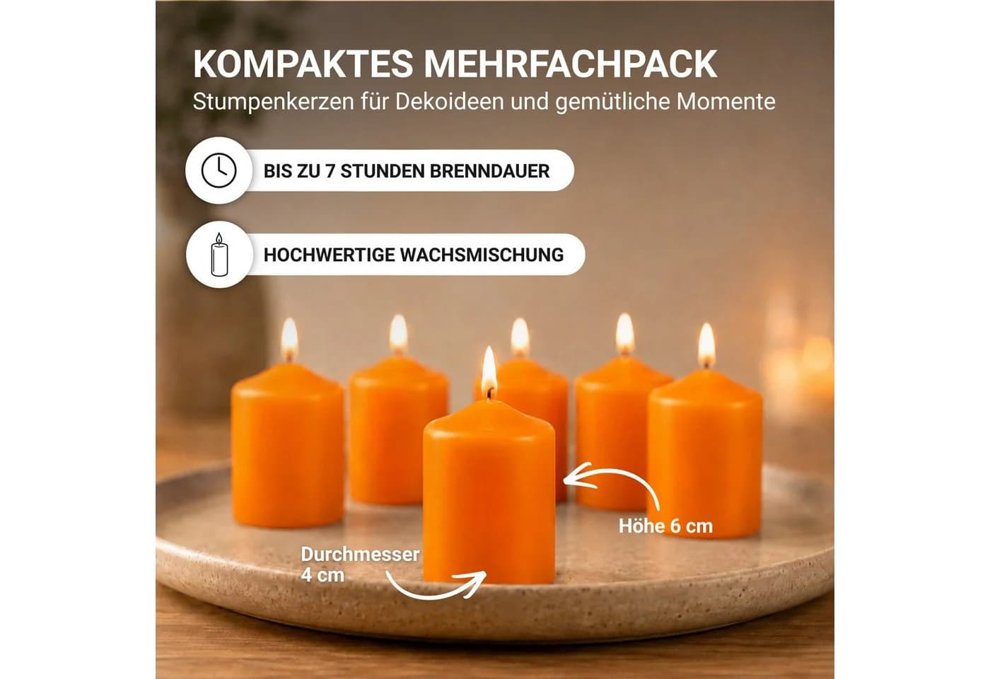 HS Candle Stumpenkerzen Set 12-tlg. Orange Unparfümiert