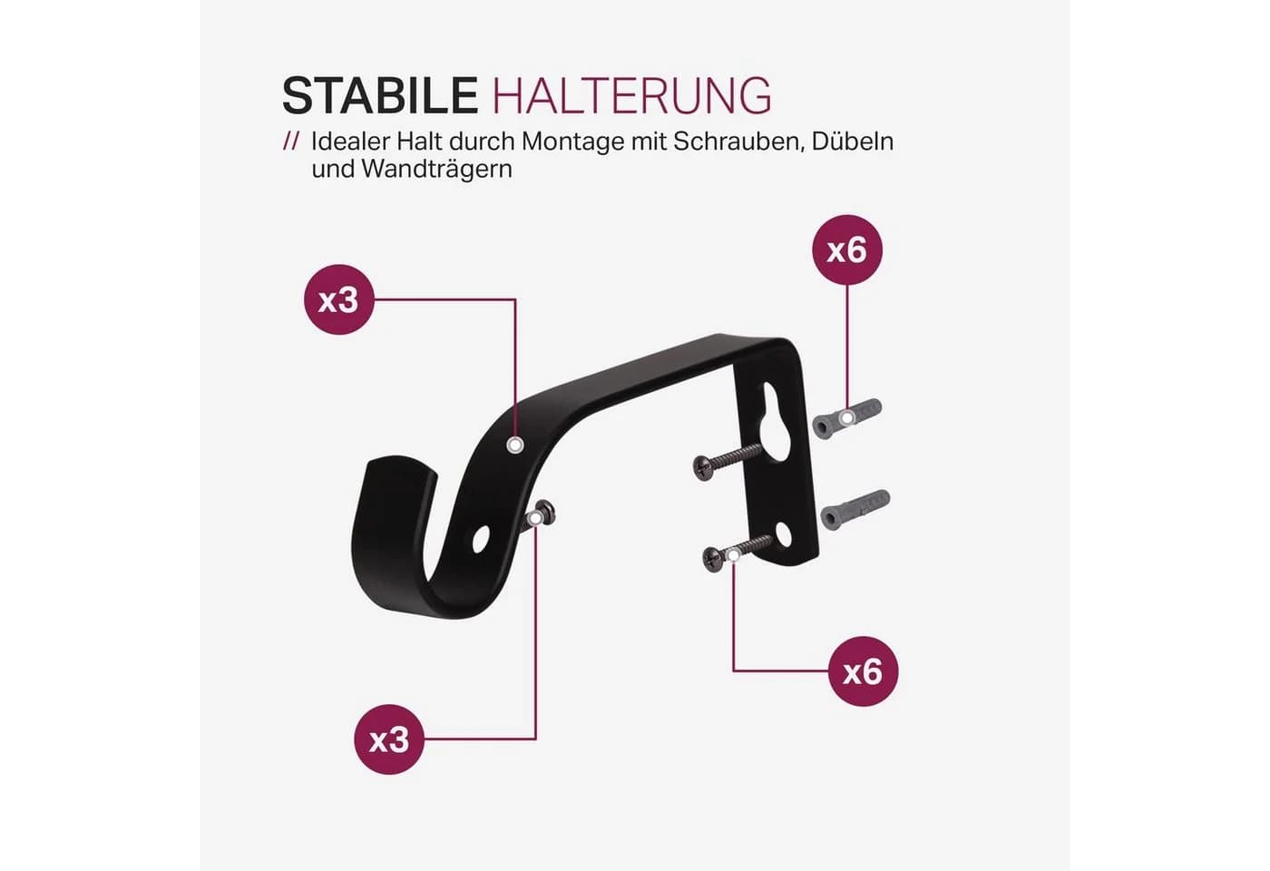 Bestlivings Gardinenstange Set mit dekorativen Endstücken, Ø 16 mm, 1-läufig, ausziehbar, Wandträger, verschraubt, Metall, Vorhangstange 120 bis 220 cm inkl. Endstücke, Ringe mit Faltlegehaken - Bild 5