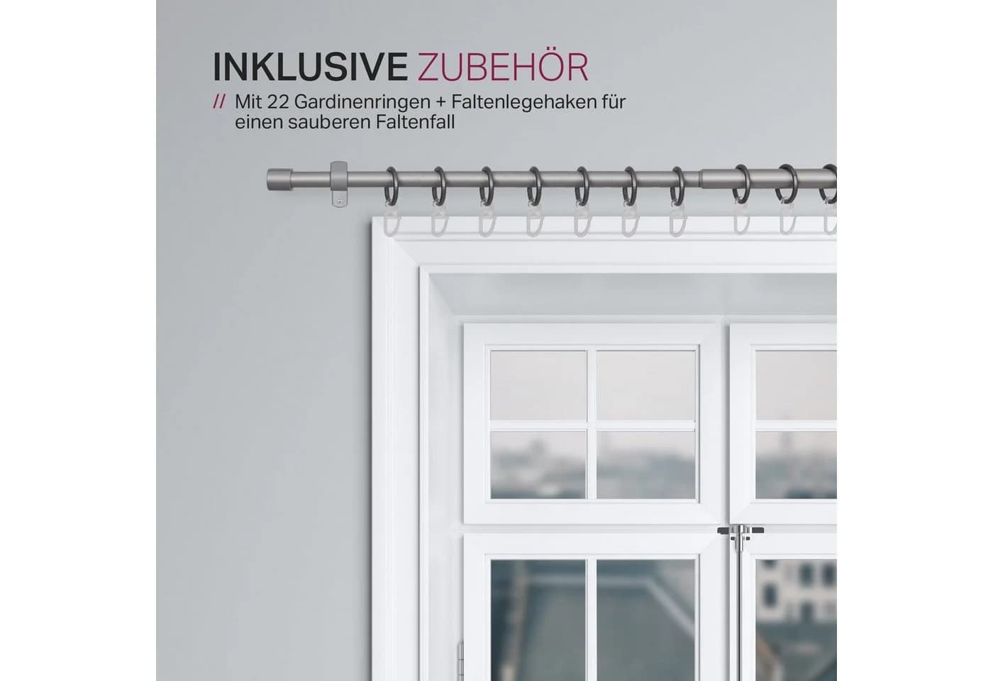 Bestlivings Gardinenstange Set mit dekorativen Endstücken, Ø 16 mm, 1-läufig, ausziehbar, Wandträger, verschraubt, Metall, Vorhangstange 120 bis 220 cm inkl. Endstücke, Ringe mit Faltlegehaken - Bild 4
