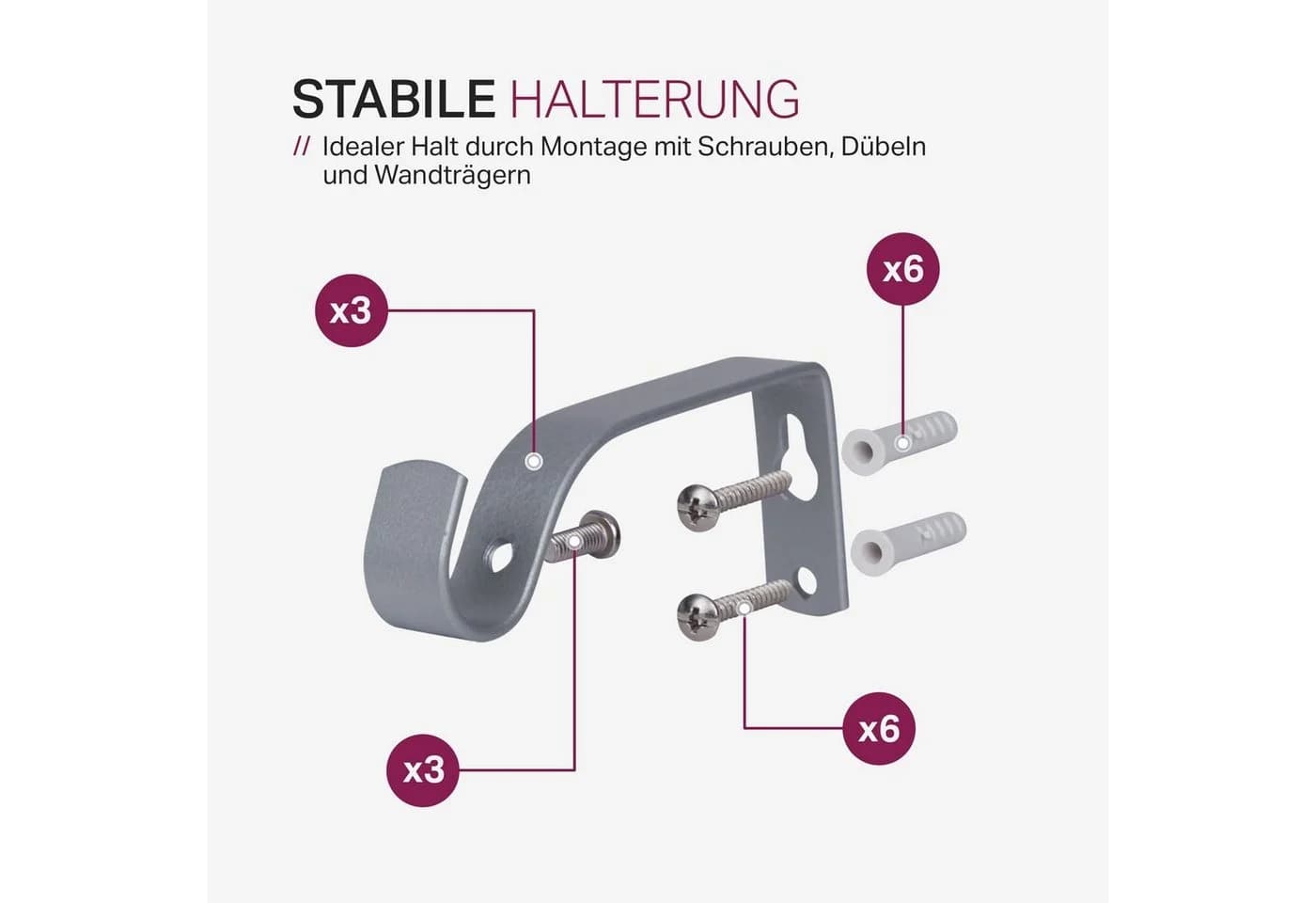 Bestlivings Gardinenstange Set mit dekorativen Endstücken, Ø 16 mm, 1-läufig, ausziehbar, Wandträger, verschraubt, Metall, Vorhangstange 120 bis 220 cm inkl. Endstücke, Ringe mit Faltlegehaken - Bild 5