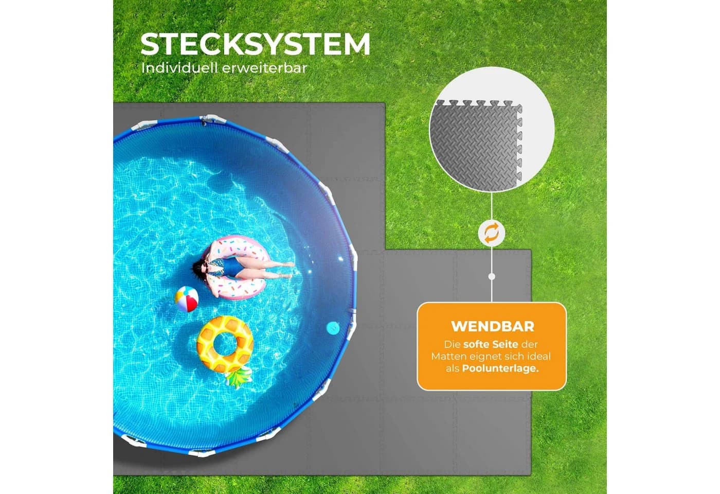 Bestlivings Pool-Bodenschutzmatte 4-tlg. Grau EVA Schaumstoff mit Rand