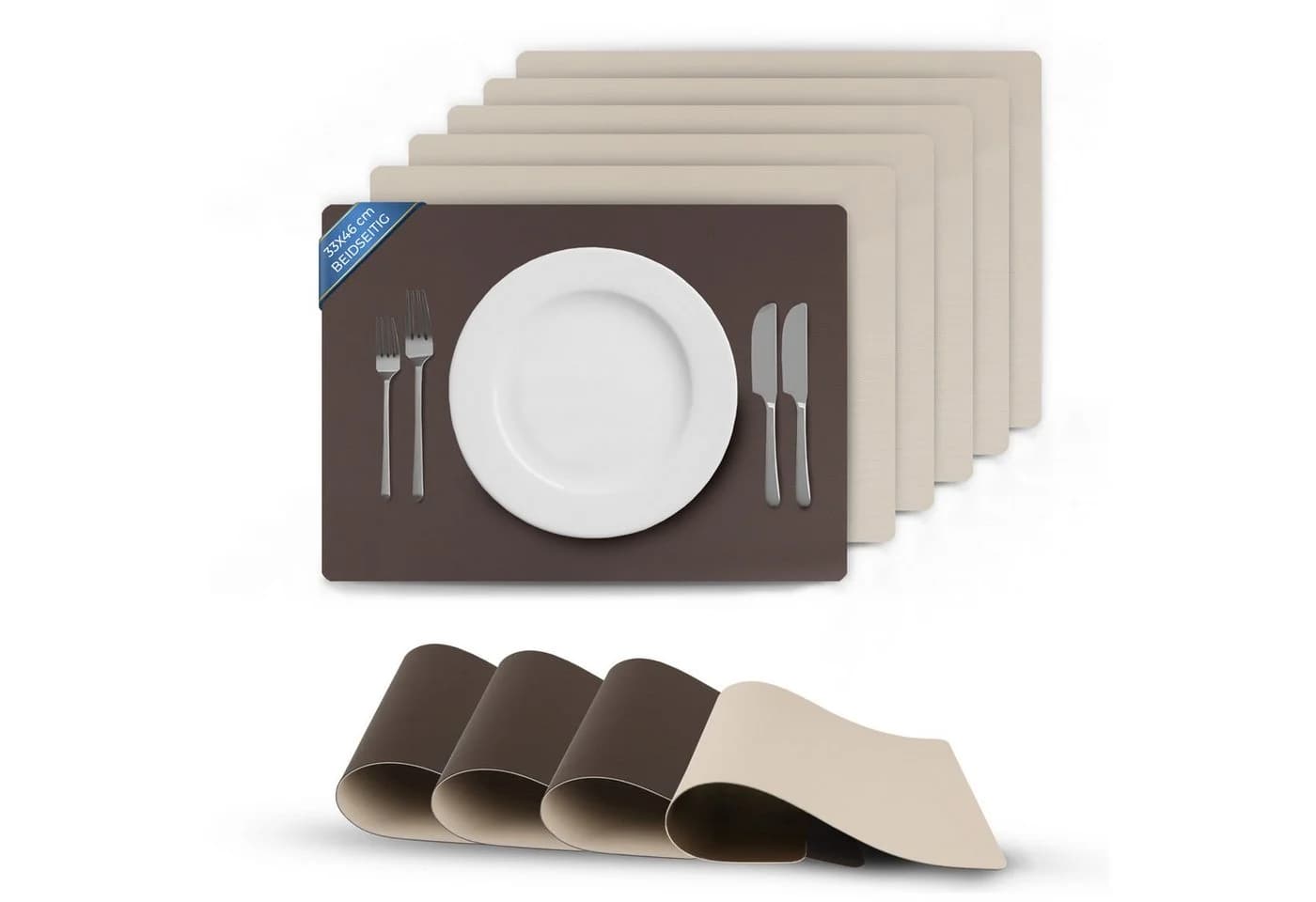 Bestlivings Platzset Kunstleder Uni/Struktur, 6-Stück, Tischset, abwischbares Lederimitat Platzdeckchen 46x33cm Doppelseitig - Bild 2