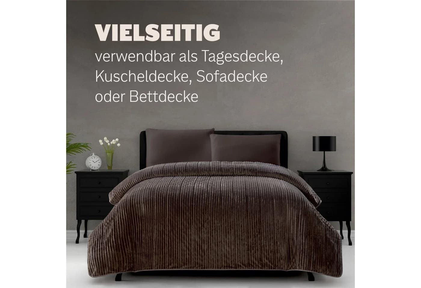 Bestlivings Tagesdecke Grau Wende-Design Flanellcord Mikrofaser