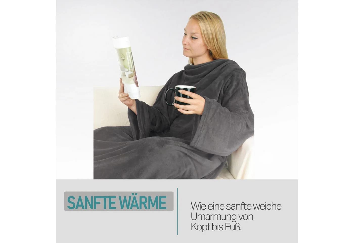 Bestlivings Wohndecke mit Ärmeln Grau 130x180 cm Polyester - Bild 4