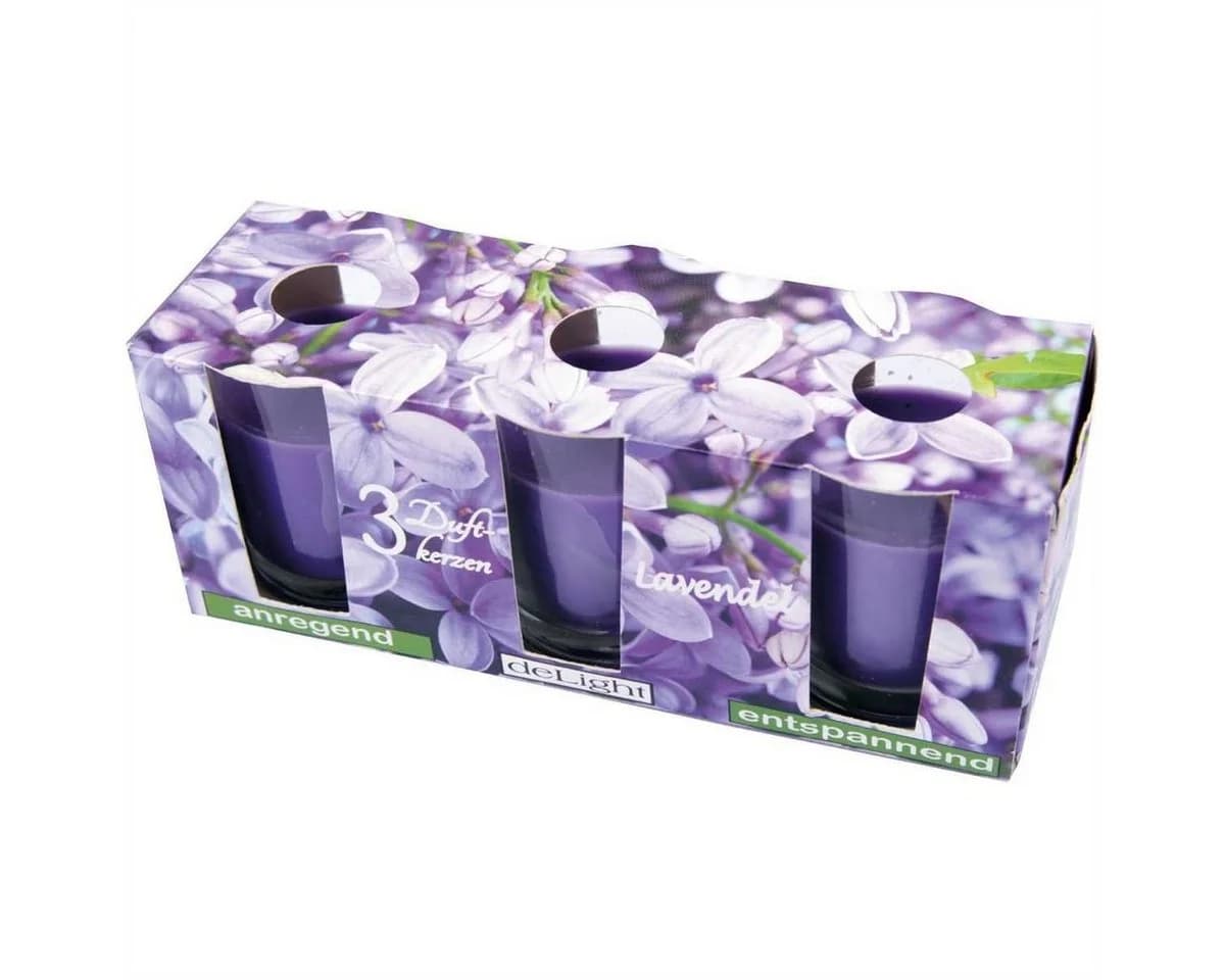 HS Candle Duftkerze 3-tlg. Glas Violett Klassische Düfte 12 Std. - Bild 2