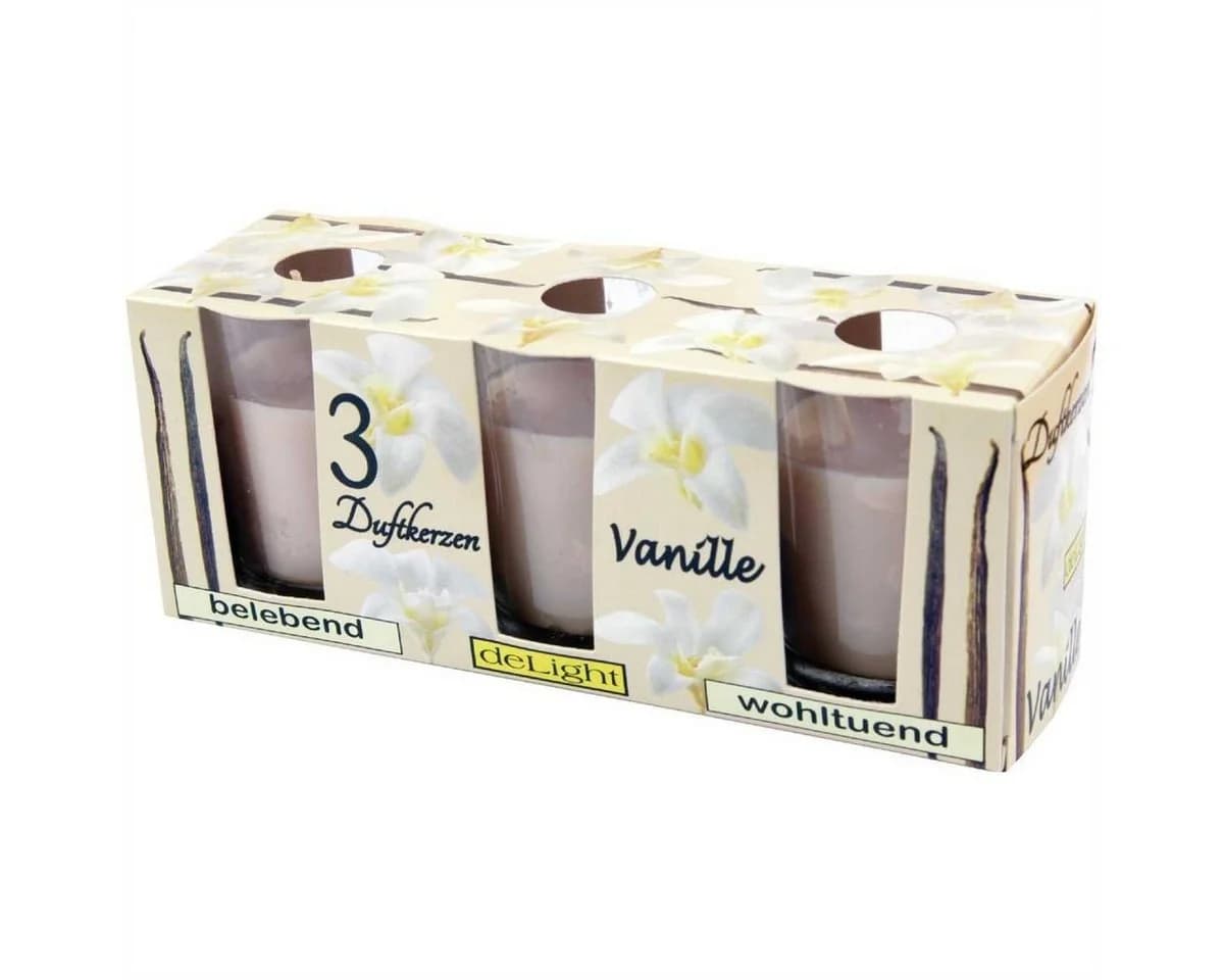 HS Candle Duftkerzen Set 12-tlg. Glas Vanille Lavendel Rose