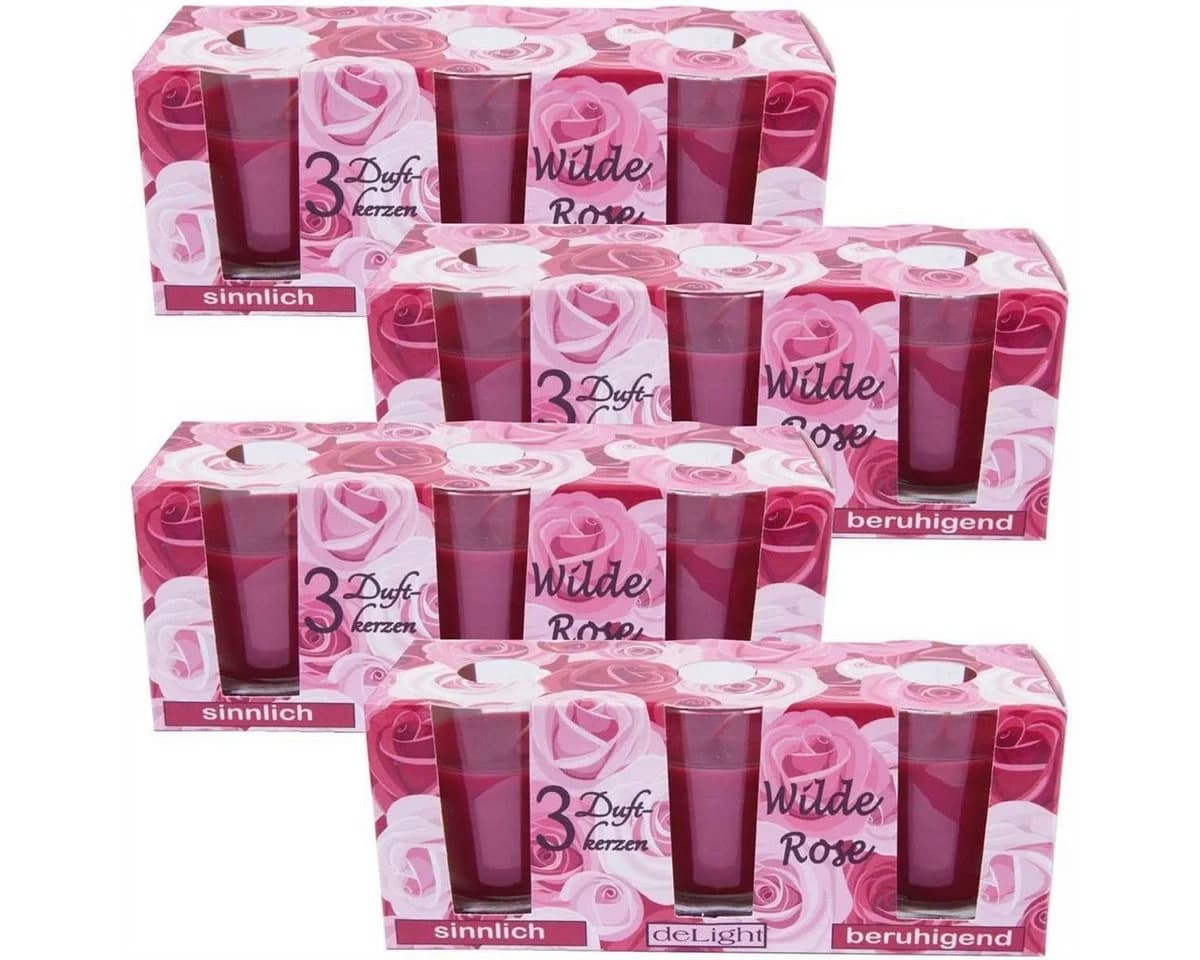 HS Candle Duftkerze 12er Pack Klassische Düfte Rosa Glas - Bild 2