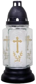 HS Candle Grablaterne 24cm Weiß mit Kreuz-Motiv und Ölkerze Bild 2