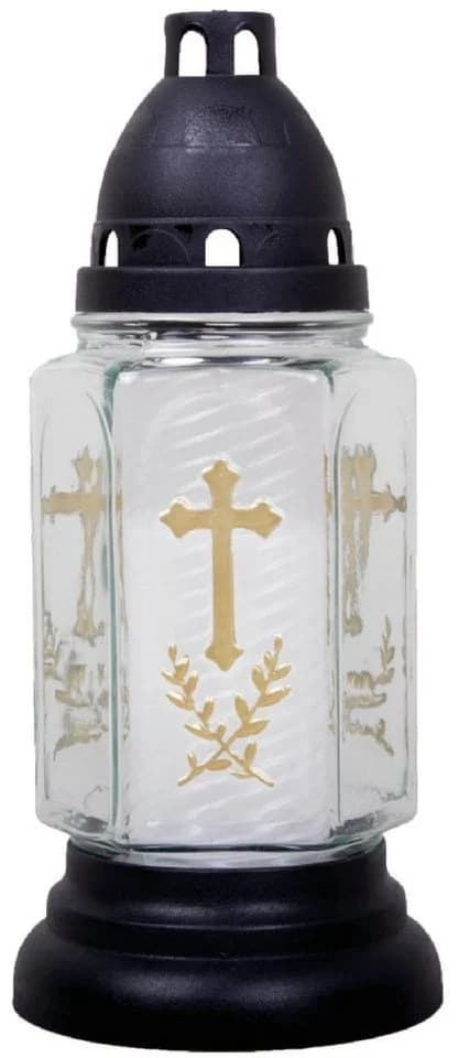 HS Candle Grablaterne 24cm Weiß mit Kreuz-Motiv und Ölkerze - Bild 2