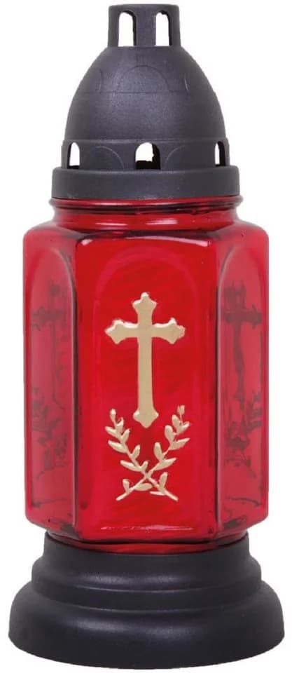 HS Candle Grablaterne 24cm mit Kreuz-Motiv und Ölkerze - Bild 2