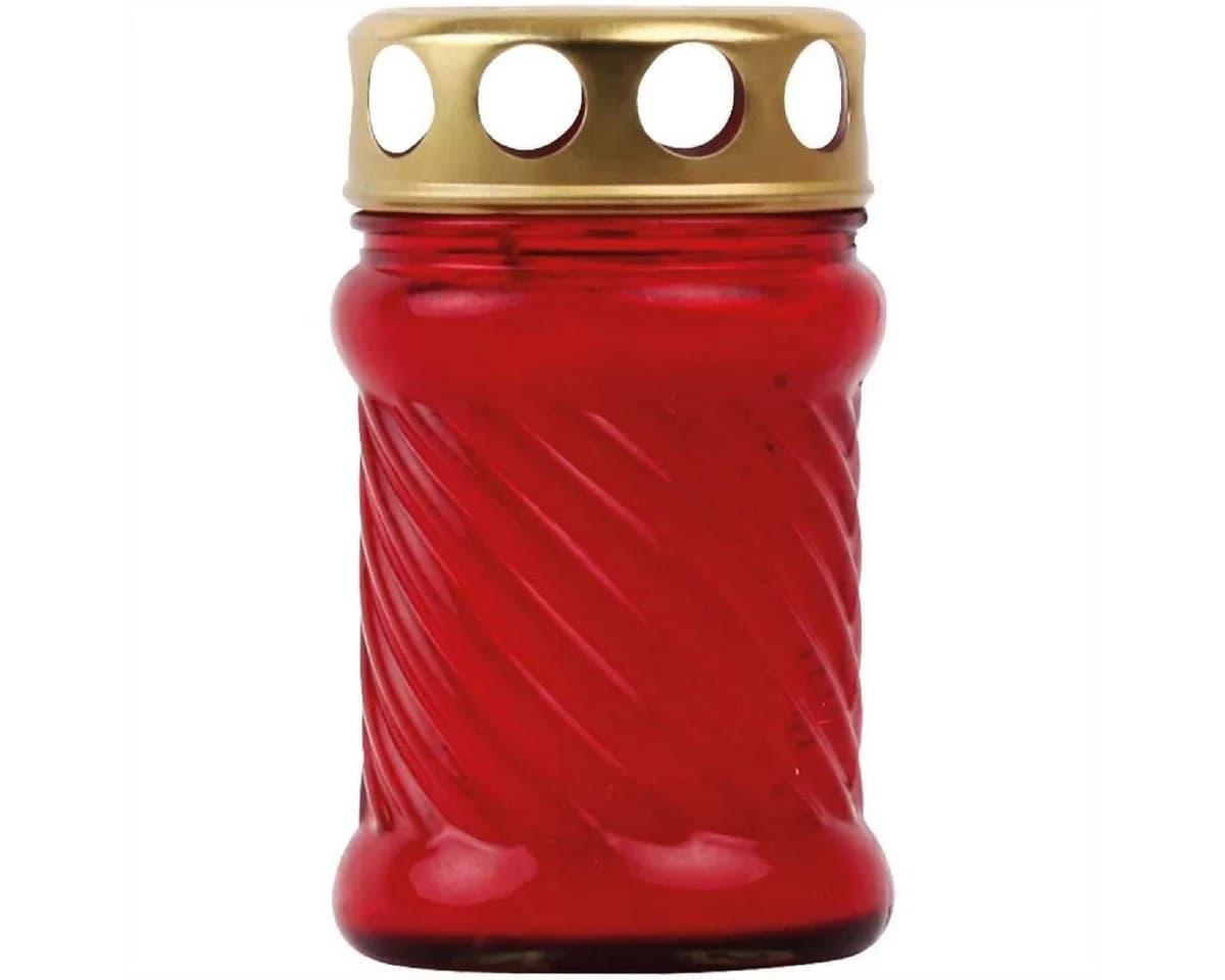 HS Candle Grabkerze Rot Glas Rillenoptik befüllt - Bild 2