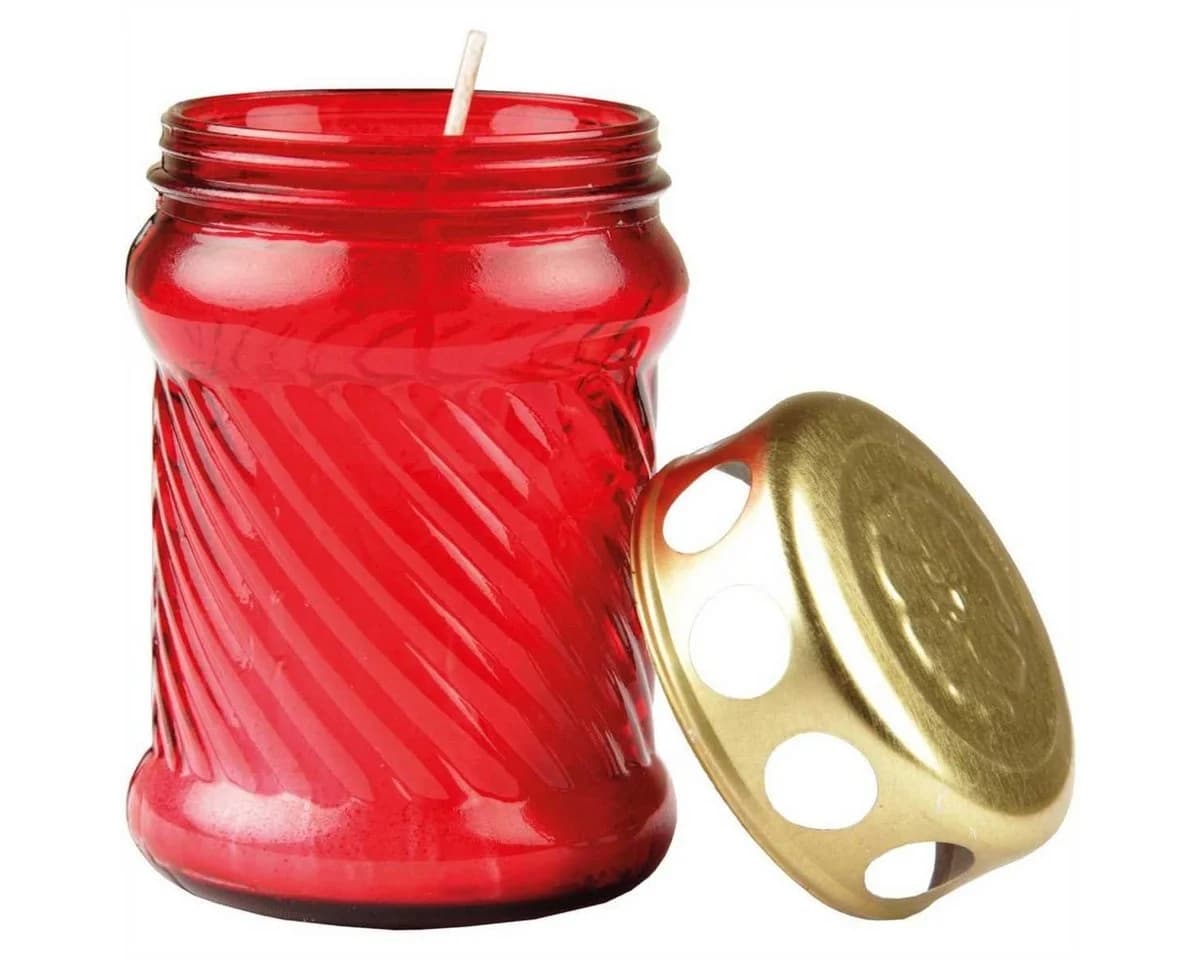 HS Candle Grabkerze Rot Glas Rillenoptik befüllt - Bild 5