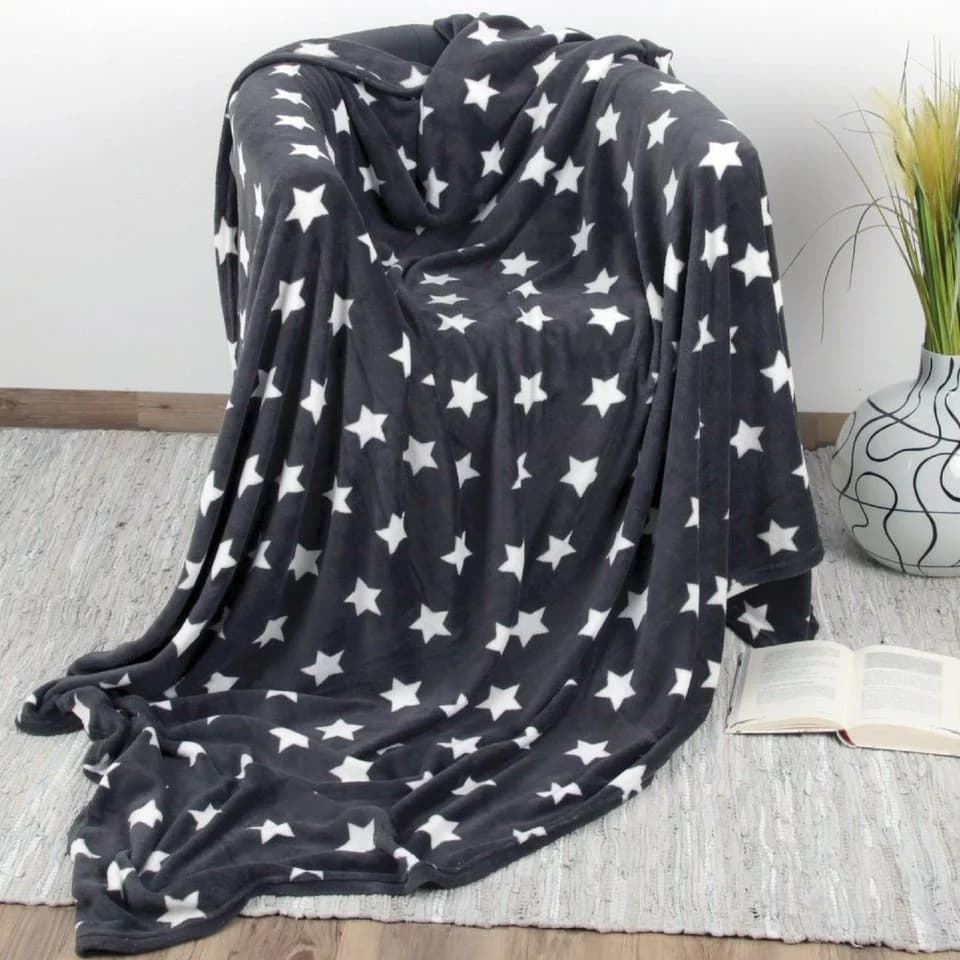 Bestlivings Wohndecke Sterne XXL Kuscheldecke Grau Polyester - Bild 2