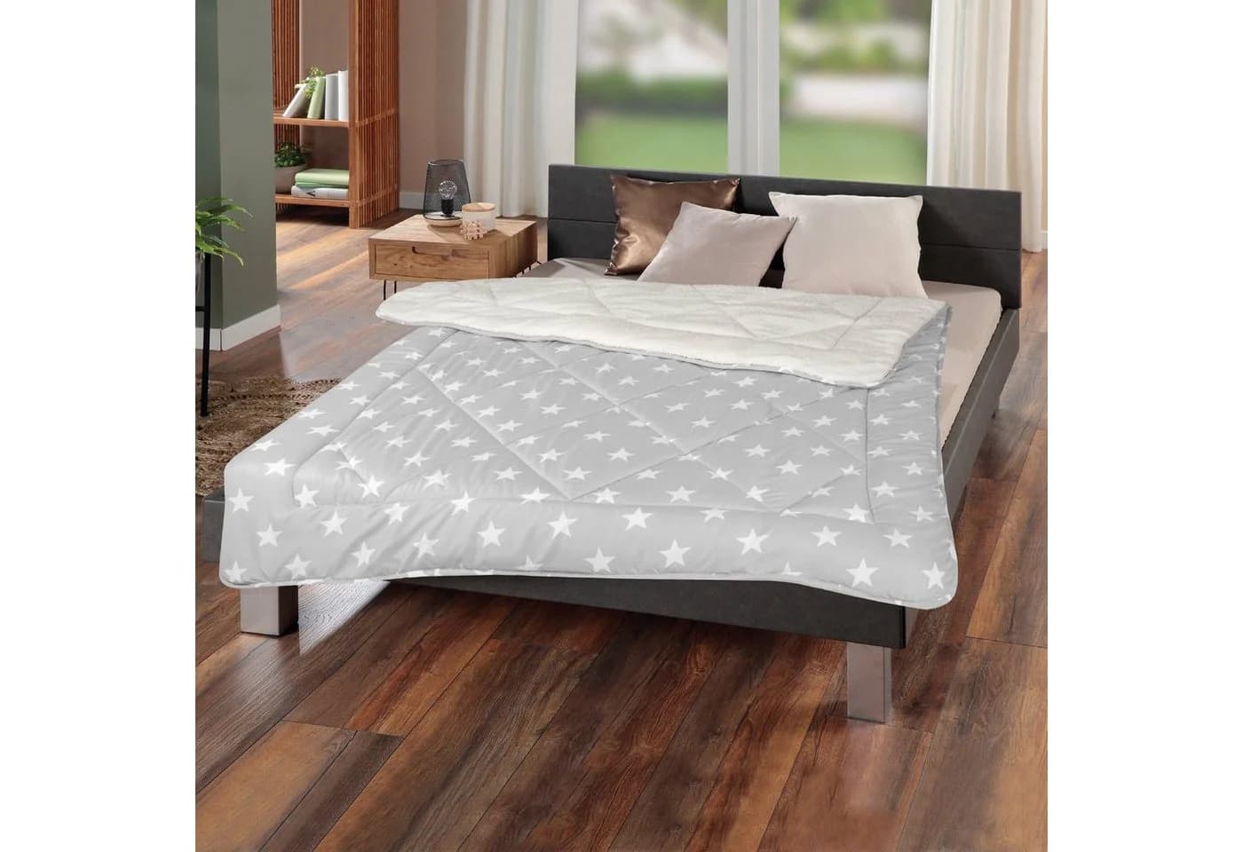 Bestlivings Wende-Steppdecke 135x200cm Silber Grau Sherpa-Fleece Mikrofaser - Bild 2