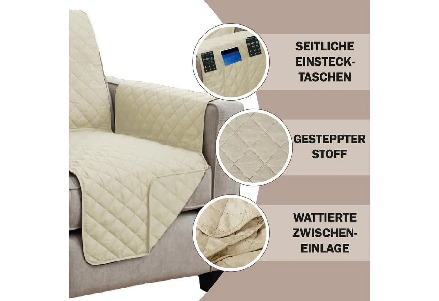 Bestlivings Sesselschoner Creme Gesteppt Mit Taschen - Bild 4