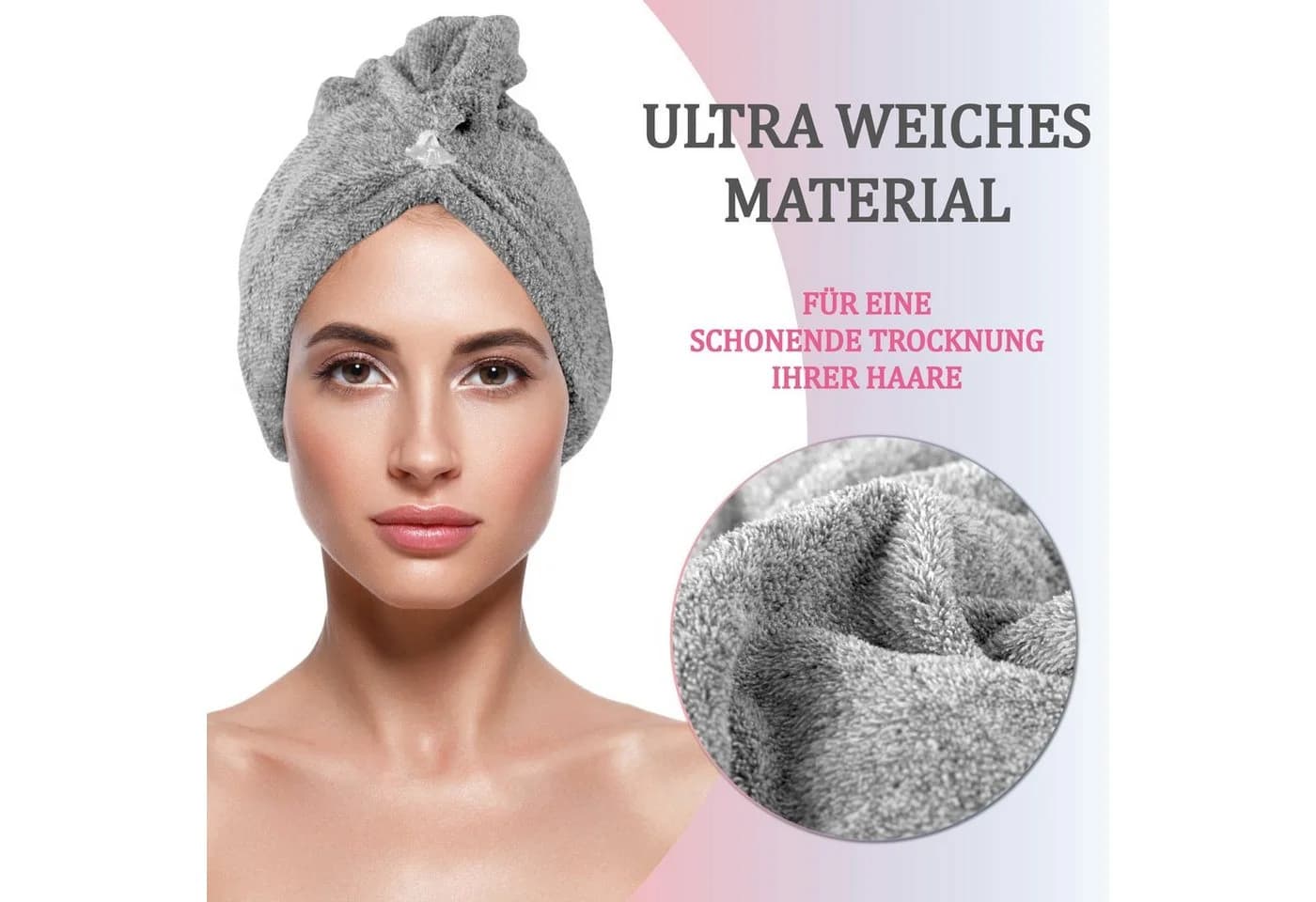 Bestlivings Saunatuch Haarturban Grau 25x65cm Schnelltrocknend - Bild 3