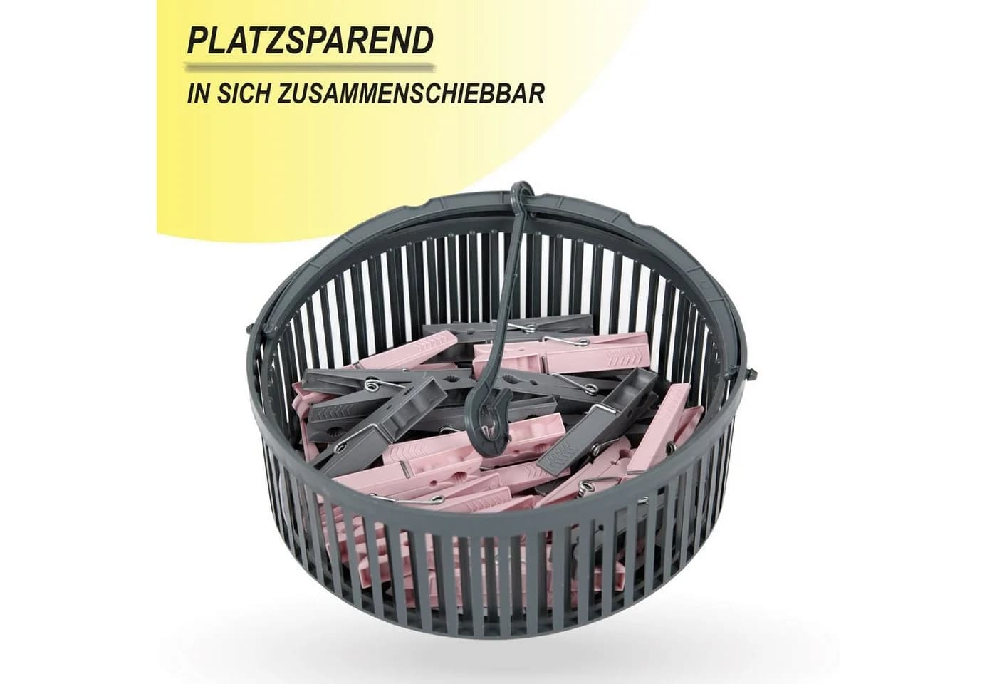 Bestlivings Wäscheklammern Teleskopkorb inkl. 30 Klammern Grau/Rosa - Bild 3