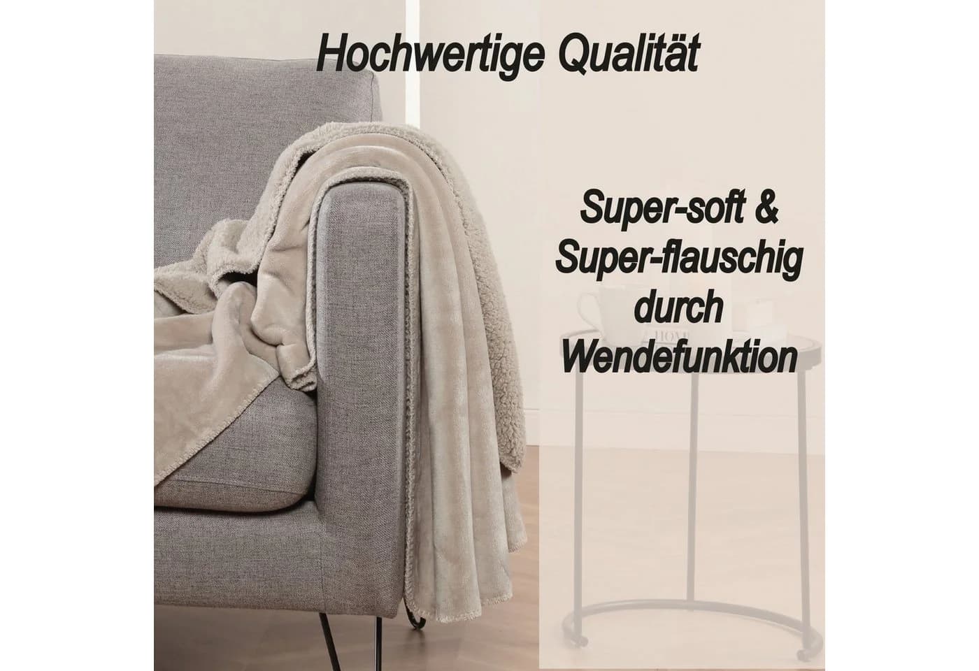 Bestlivings Wohndecke Teddy Fleece Wendedecke Schwarz Flanell Sherpa