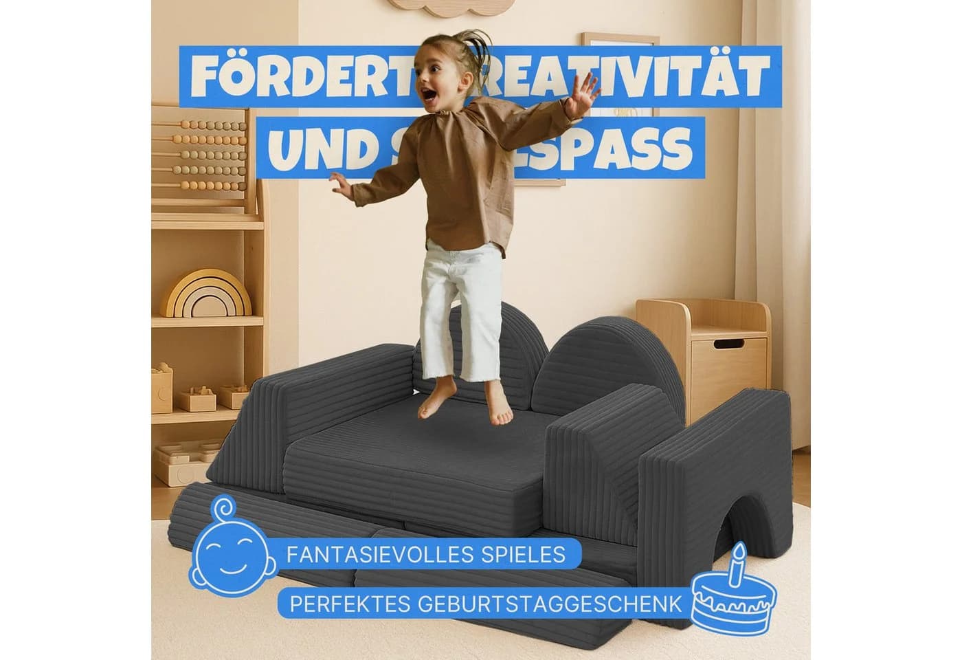 Bestlivings Kindersofa modulares Spielsofa 11-teilig Cord - Bild 3