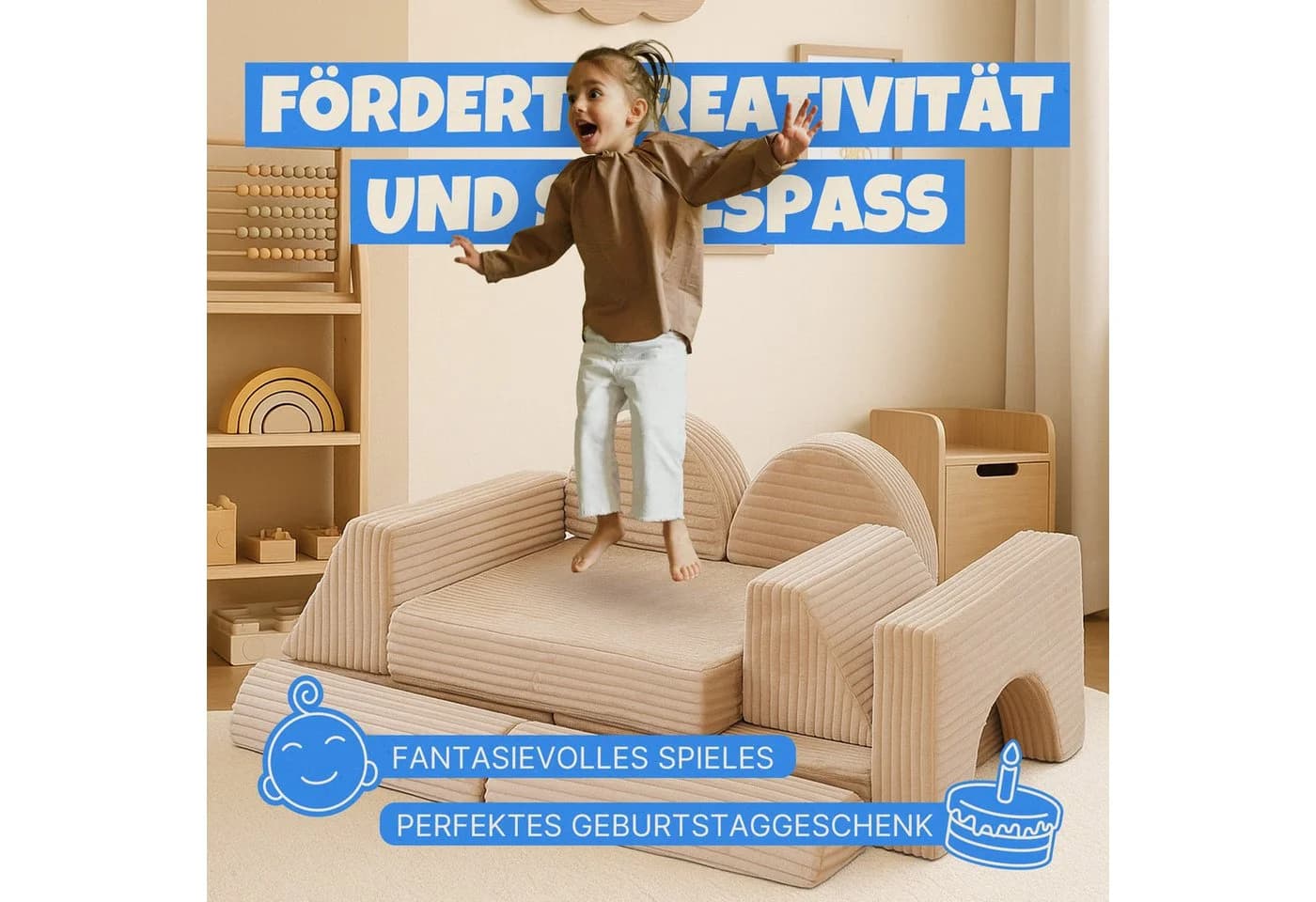 Bestlivings Kindersofa modulares Spielsofa 11 Teile Beige - Bild 3