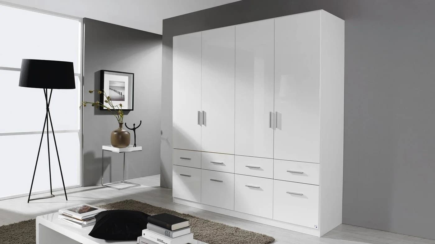 rauch Eck-Kleiderschrank Celle Weiß Hochglanz 14 Schubladen