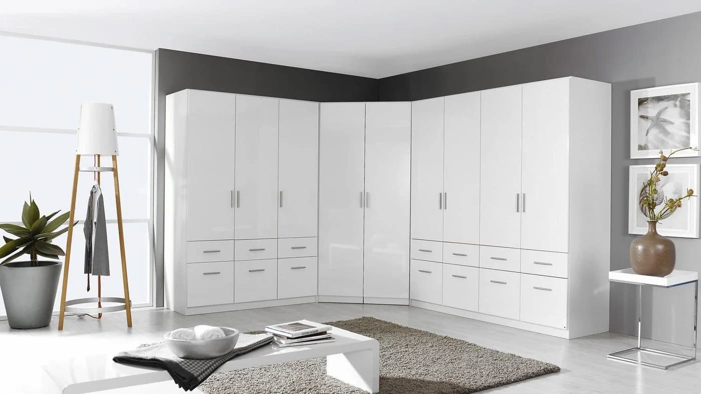 rauch Eck-Kleiderschrank Celle Weiß Hochglanz 14 Schubladen - Bild 2