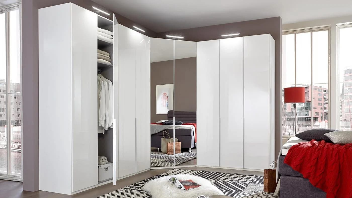 Wimex Eckkleiderschrank New York D 255x300 cm Softwhite mit Spiegel - Bild 3