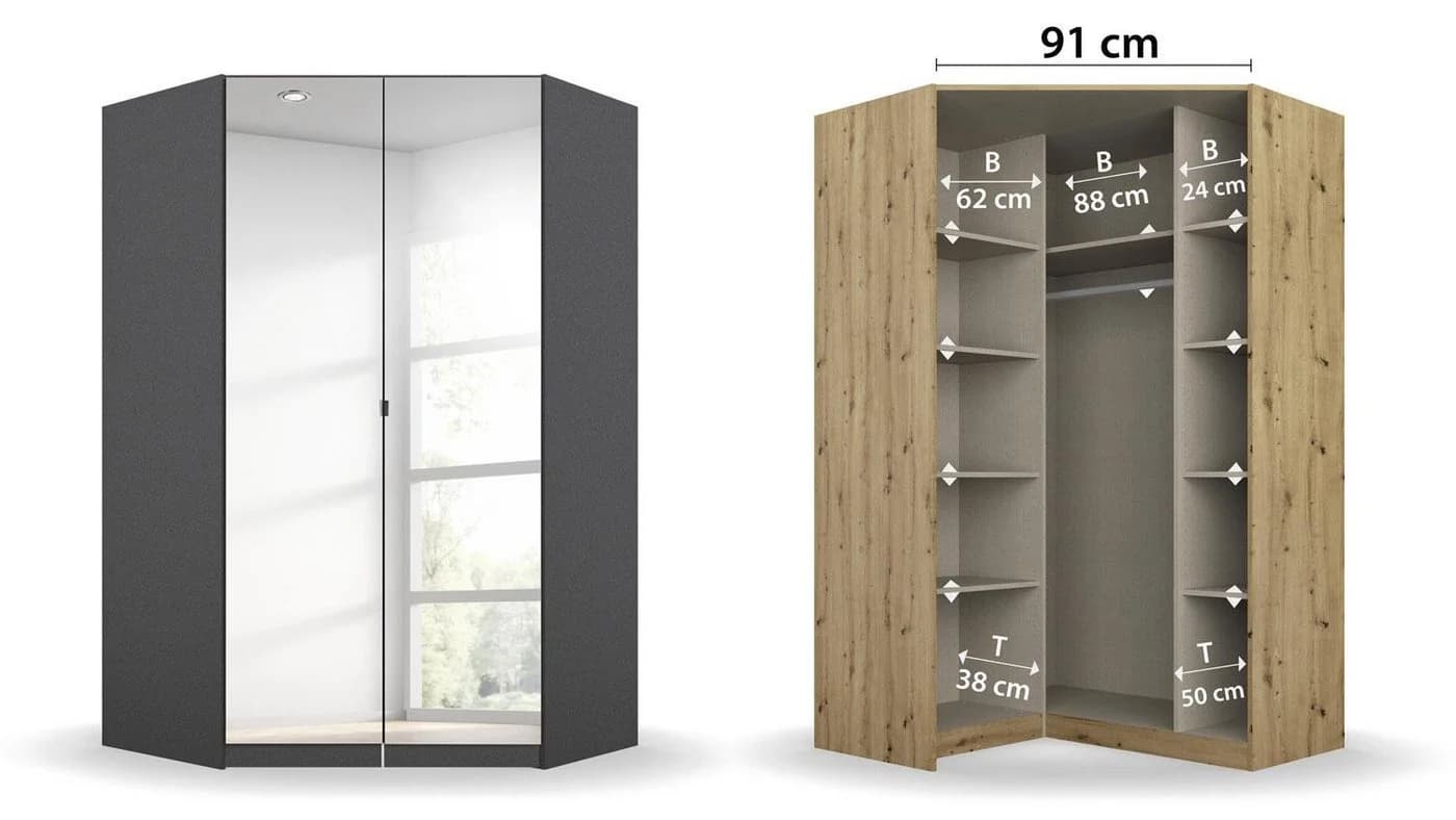 rauch BLUE Eck-Kleiderschrank Celle 14 Schubladen Grau Hochglanz - Bild 4