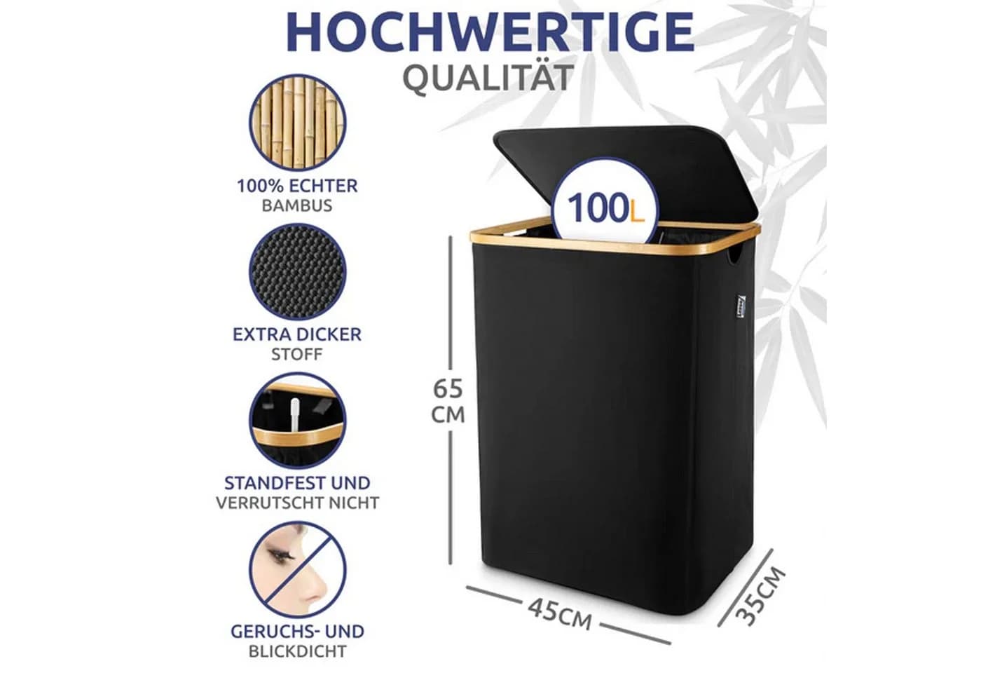 Möbel Akut Wäschekorb Schwarz 100l Bambus
