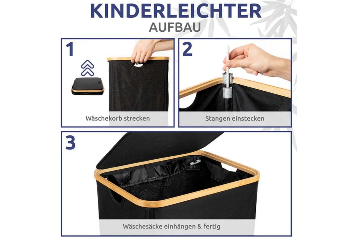 Möbel Akut Wäschekorb Beige 140L 2 Fächer Stoff - Bild 4