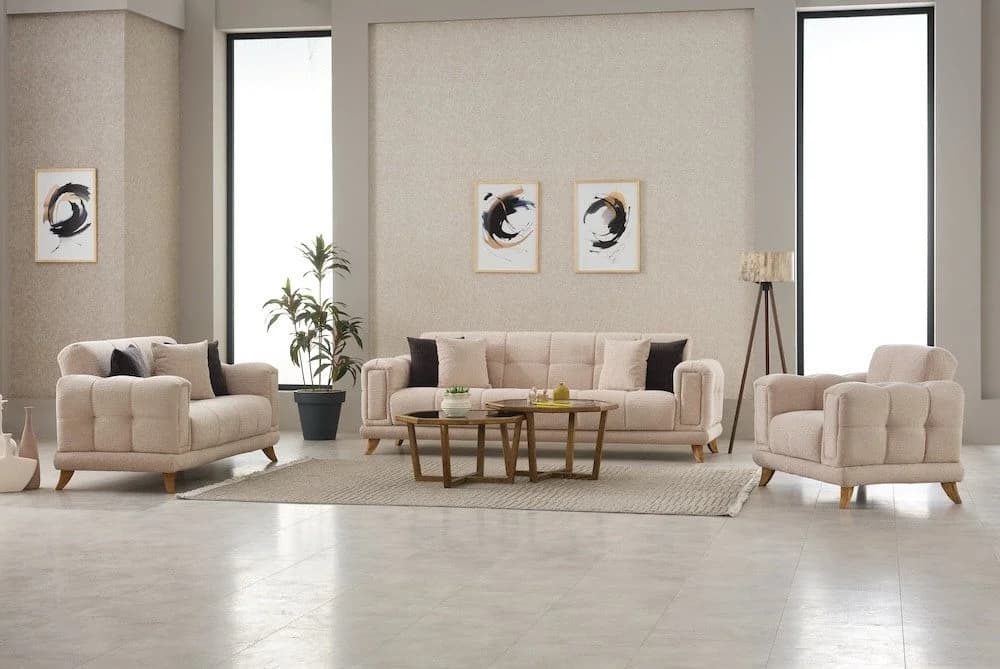 Möbel Akut Polstergarnitur Rikke 3-2-1 Beige mit Bettfunktion - Bild 2