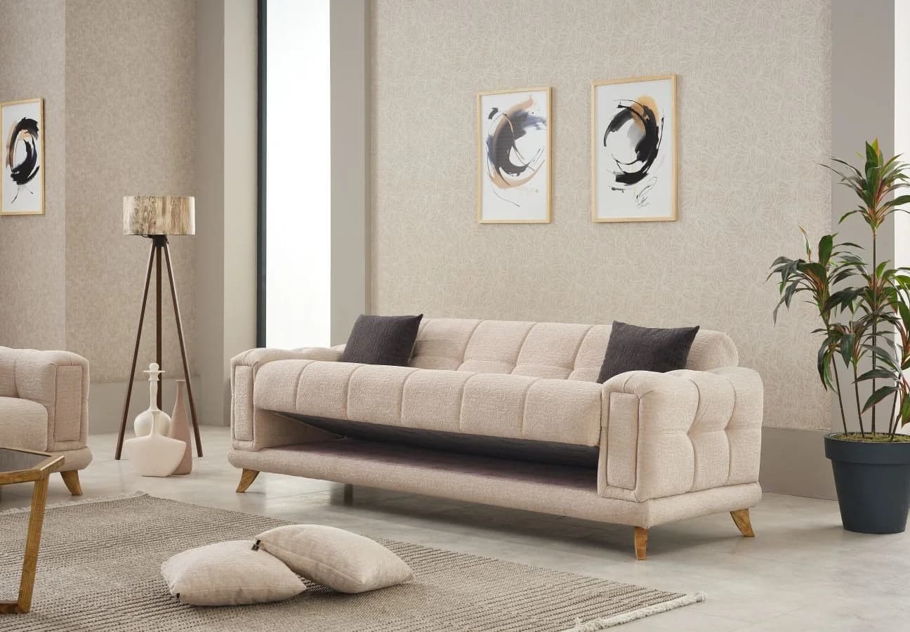 Möbel Akut Polstergarnitur Rikke 3-2-1 Beige mit Bettfunktion - Bild 3
