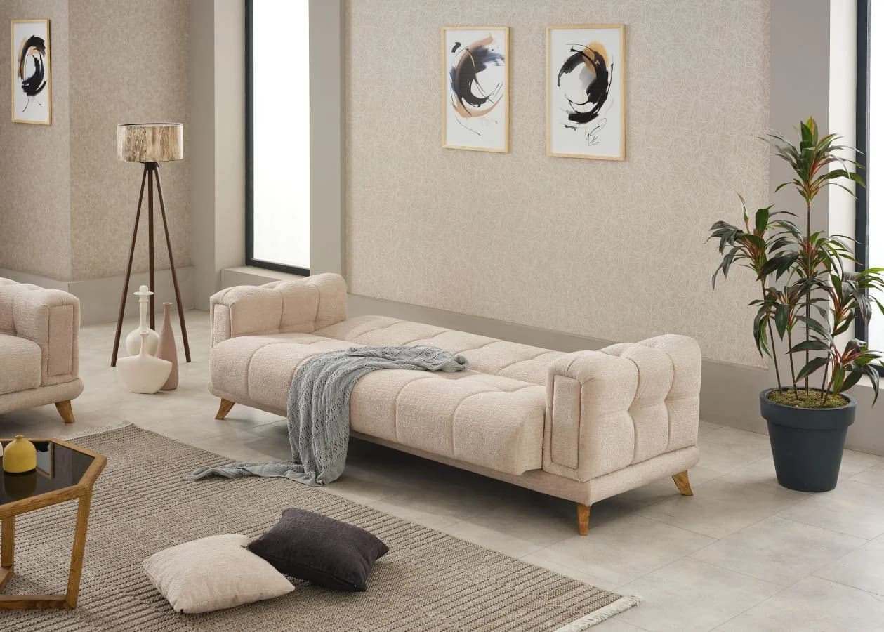 Möbel Akut Polstergarnitur Rikke 3-2-1 Beige mit Bettfunktion - Bild 4