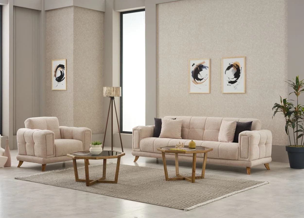 Möbel Akut Polstergarnitur Rikke 3-2-1 Beige mit Bettfunktion - Bild 5