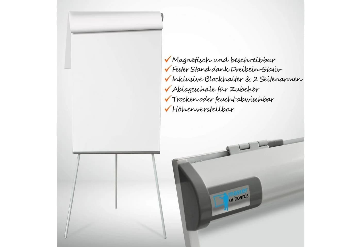 Master of Boards Flipchart Coyote PRO mit Seitenarmen und Ablageschale - Bild 5